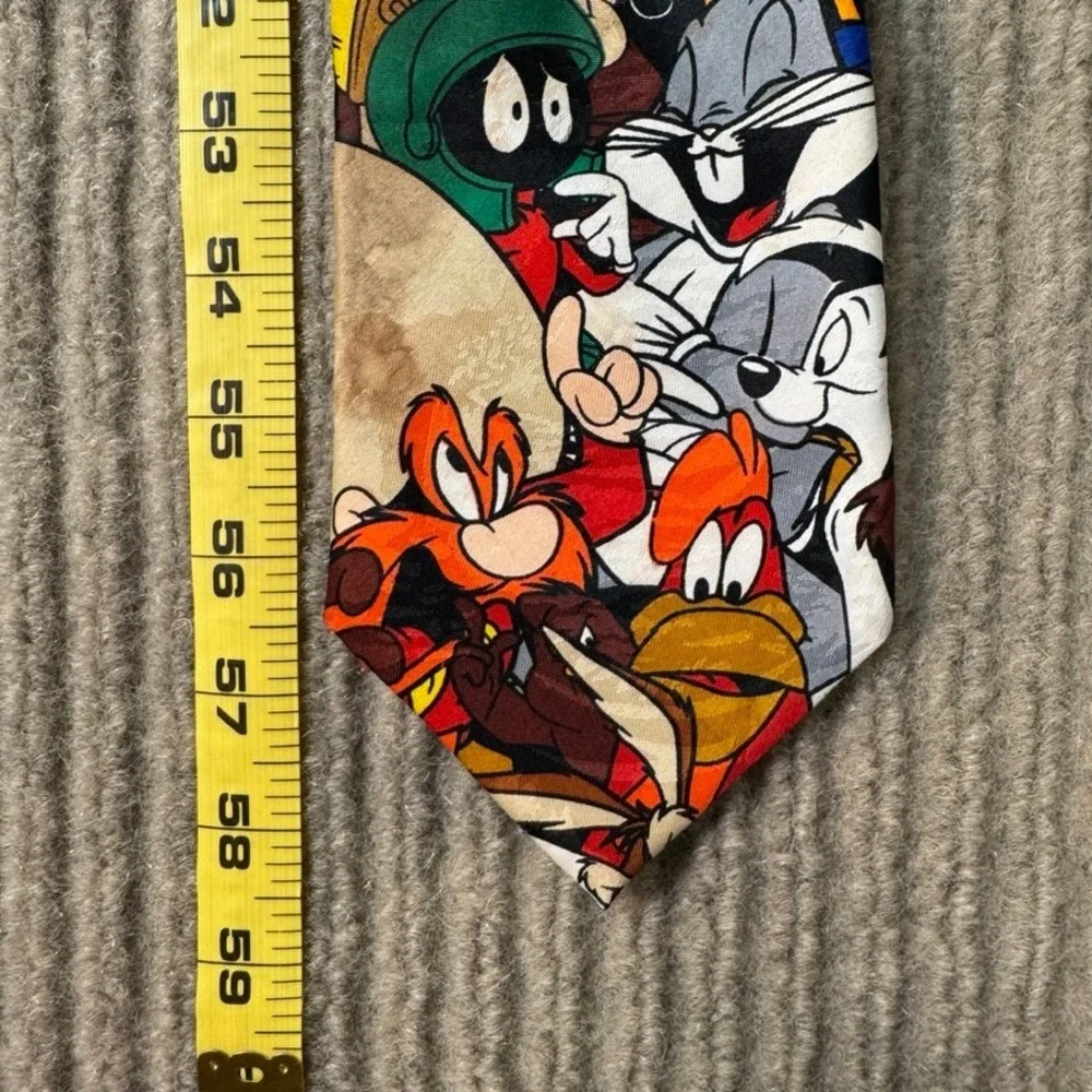 Vintage 1997 Looney Tunes Character Print Tie Bugs Bunny Daffy Duck 90s Retro